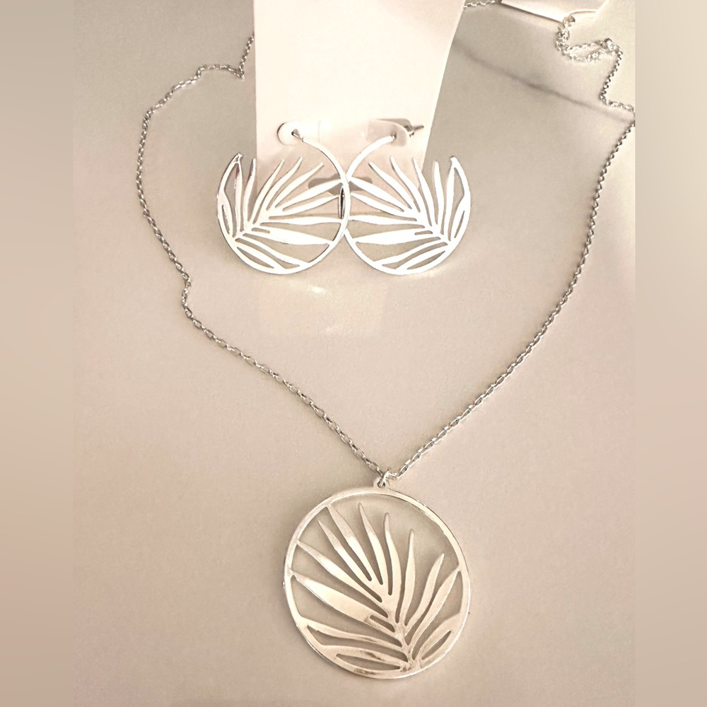 Palm Leaf Necklace and Earring Set